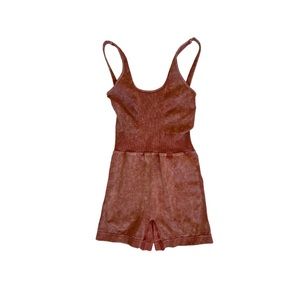 Zenana - Mineral Wash Sport Romper Burnt Orange